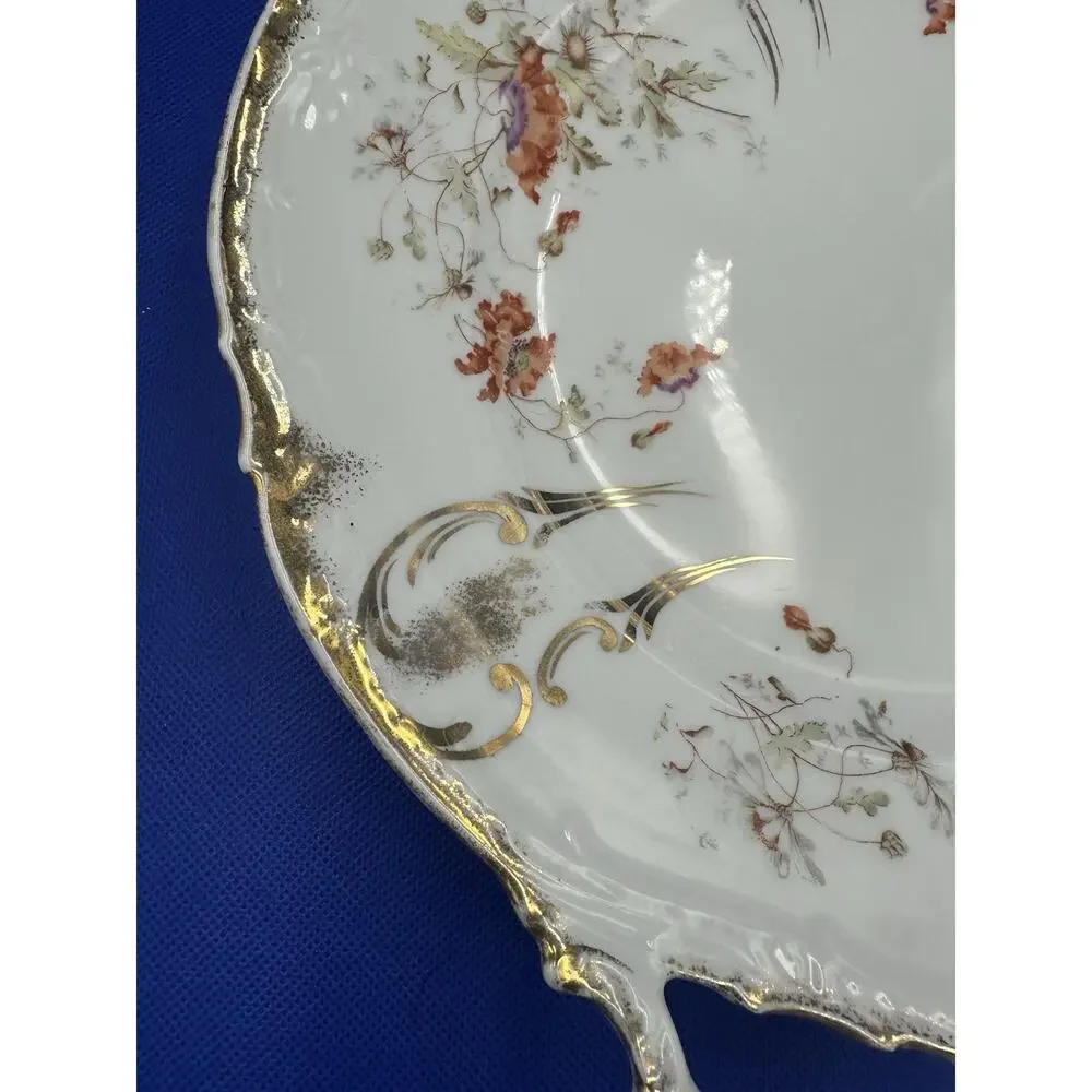Vintage KPM Germany Porcelain‎ Cake Plate 428 Floral Gold Trim Handles 12”